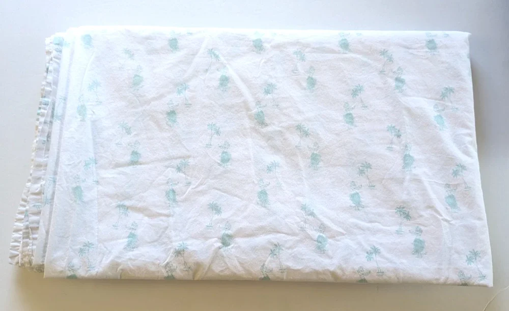 Tommy Bahama Queen Flat Sheet White w/ Aqua Hula Girl & Palm Tree Print OEKO-TEX